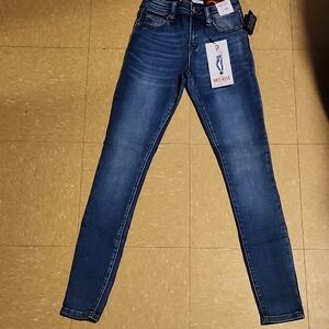 Celebrity Pink Blue Skinny Jeans with Stylish Fading